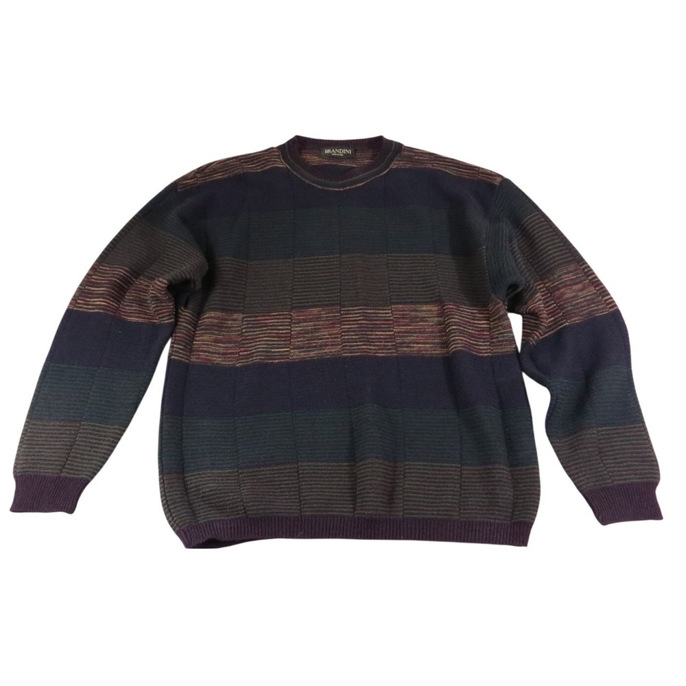 1990s Vintage Brandini Made in Italy Wool Textured Knit Sweater Men's Size XL